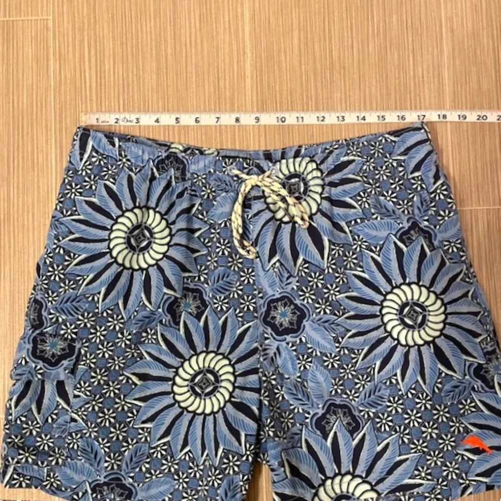 Men's Tommy Bahama Floral Printed Swim Trunks Blue Size Large Pockets Beach
